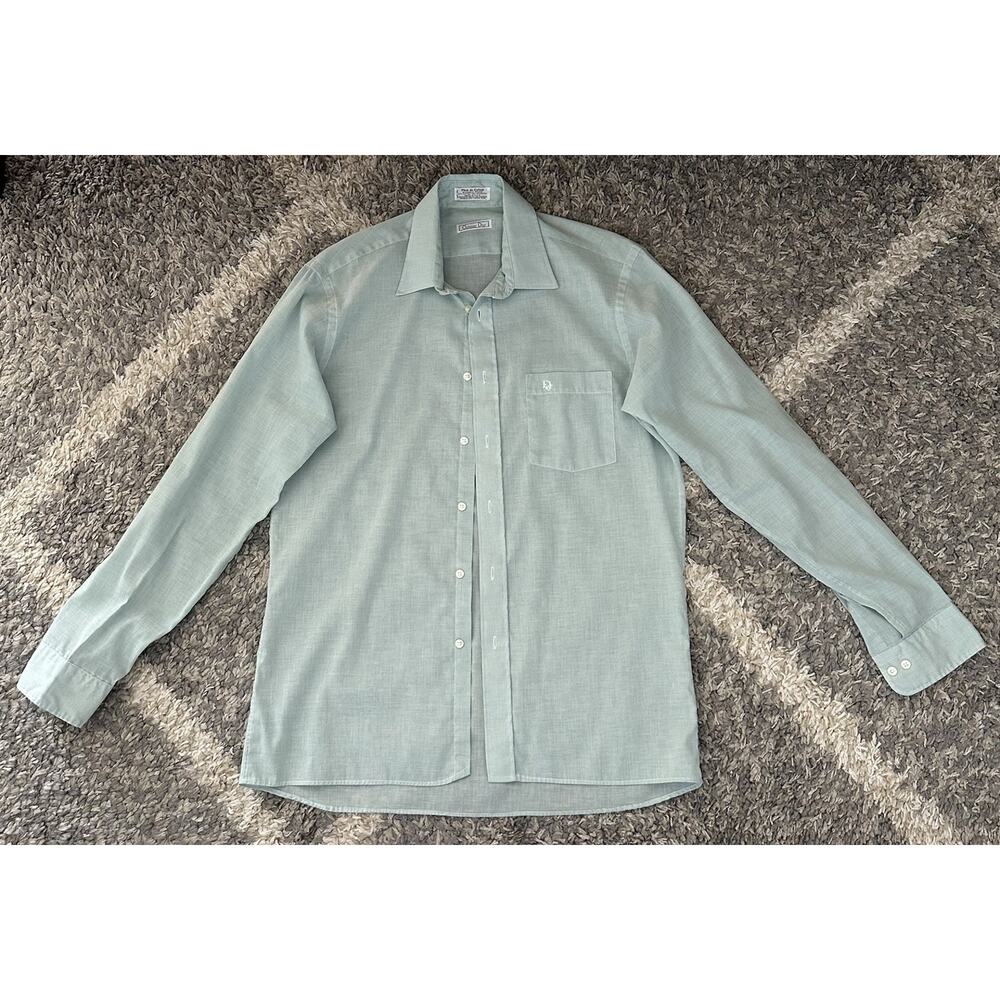 Vintage Christian Dior Button Down Shirt Mint Green Long Sleeve Logo